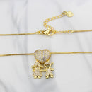 Colar de amor de Mãe dourados em formato de coração, com pingentes de zircônia cúbica, joias finas.