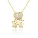 Colar de amor de Mãe dourados em formato de coração, com pingentes de zircônia cúbica, joias finas.