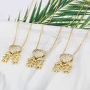 Colar de amor de Mãe dourados em formato de coração, com pingentes de zircônia cúbica, joias finas.