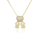 Colar de amor de Mãe dourados em formato de coração, com pingentes de zircônia cúbica, joias finas.