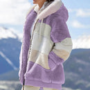 Casaco Feminino Outono e Inverno Quente Pelúcia e Bolso com Zíper Jaqueta Solta com Capuz