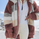 Casaco Feminino Outono e Inverno Quente Pelúcia e Bolso com Zíper Jaqueta Solta com Capuz