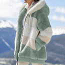 Casaco Feminino Outono e Inverno Quente Pelúcia e Bolso com Zíper Jaqueta Solta com Capuz